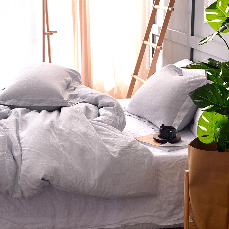 Màu sắc tự nhiên Bộ khăn trải giường bằng vải lanh tinh khiết hai đá đơn giản